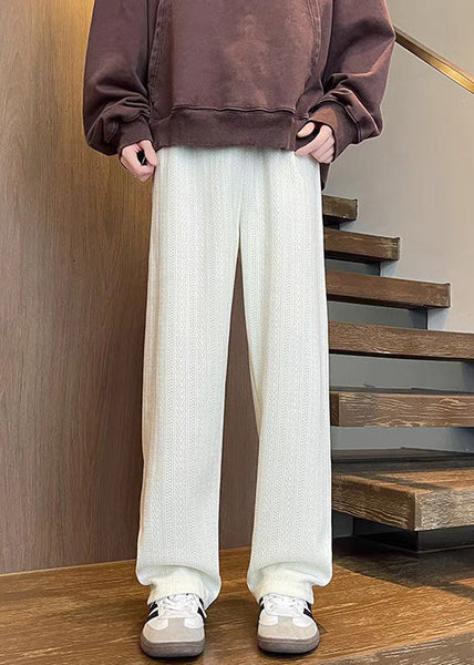 Chenille Mens Fall Pockets Brown Pants Solid Waist Simple Elastic FashionChic