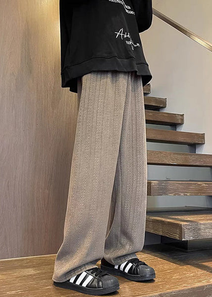 Chenille Mens Fall Pockets Brown Pants Solid Waist Simple Elastic FashionChic