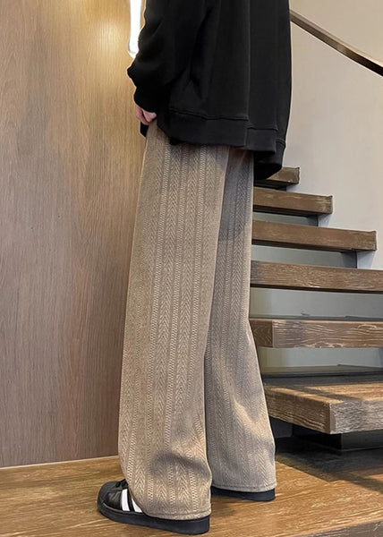 Chenille Mens Fall Pockets Brown Pants Solid Waist Simple Elastic FashionChic