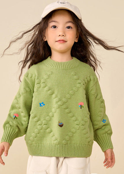 Simple Brown Print Thick Cotton Knit Girls Sweater Puff Sleeve WL041 MM-RCTZ-NTGP241120