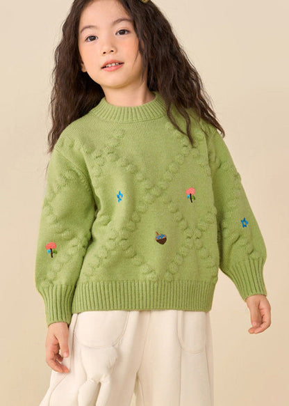 Simple Brown Print Thick Cotton Knit Girls Sweater Puff Sleeve WL041 MM-RCTZ-NTGP241120