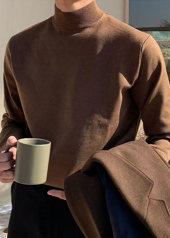 Simple Brown Turtleneck Solid Knit Men Sweaters Winter RJ039 ABC