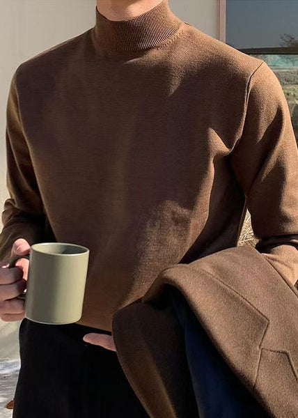Simple Brown Turtleneck Solid Knit Men Sweaters Winter RJ039 ABC