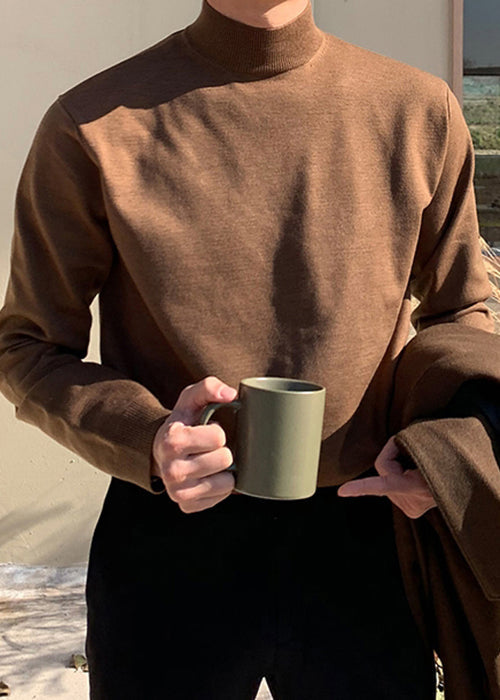 Simple Brown Turtleneck Solid Knit Men Sweaters Winter RJ039 ABC