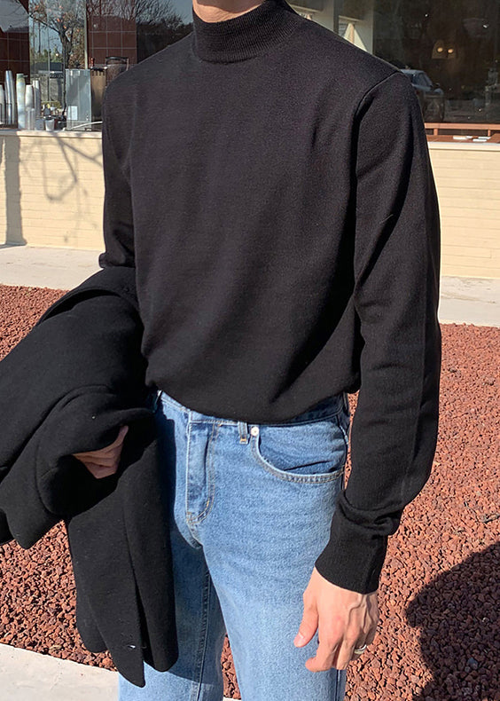 Simple Brown Turtleneck Solid Knit Men Sweaters Winter RJ039 ABC