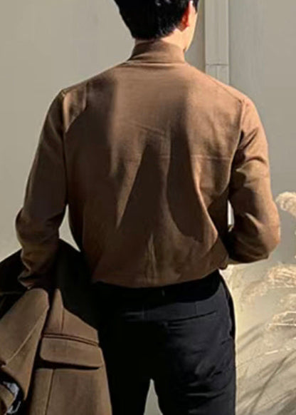 Simple Brown Turtleneck Solid Knit Men Sweaters Winter RJ039 ABC