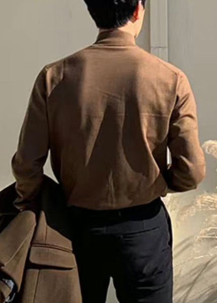 Simple Brown Turtleneck Solid Knit Men Sweaters Winter RJ039 ABC