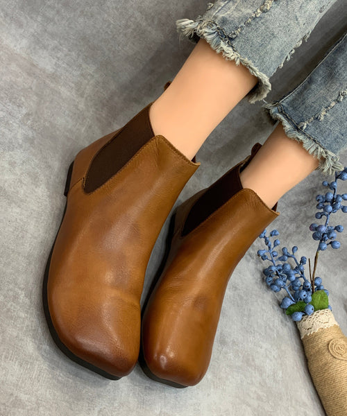 Simple Camel Solid Splicing Cowhide Leather Ankle Boots RT1055 Ada Fashion