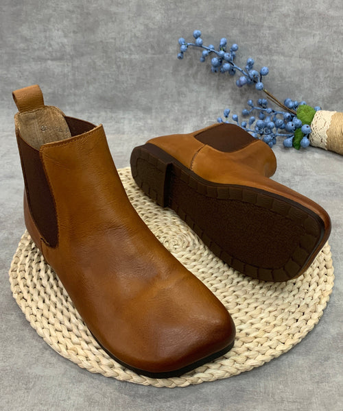 Simple Camel Solid Splicing Cowhide Leather Ankle Boots RT1055 Ada Fashion