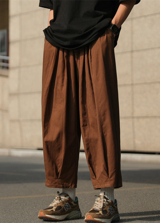 Chocolate Pants Crop Mens Waist Cotton Elastic Solid Simple FashionChic