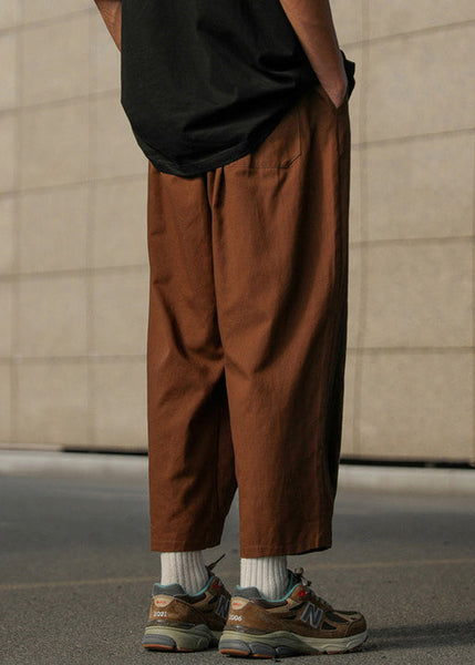 Chocolate Pants Crop Mens Waist Cotton Elastic Solid Simple FashionChic