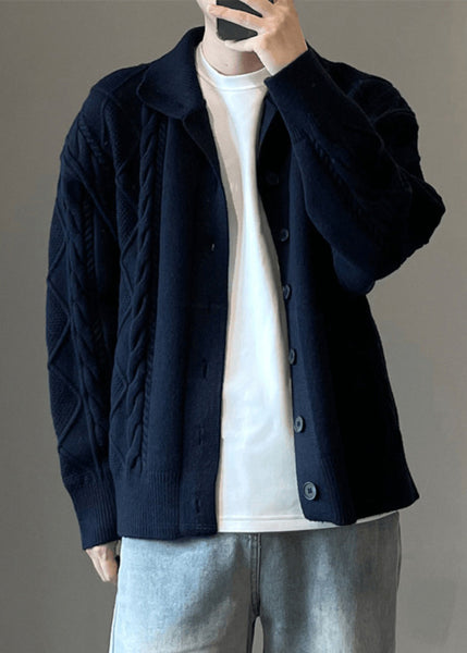 Button Coffee Cozy Knit Cardigan Simple Spring Cable Mens FashionChic