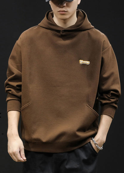 Simple Coffee Hooded Solid Warm Fleece Men Sweatshirt Winter RP071 ABC