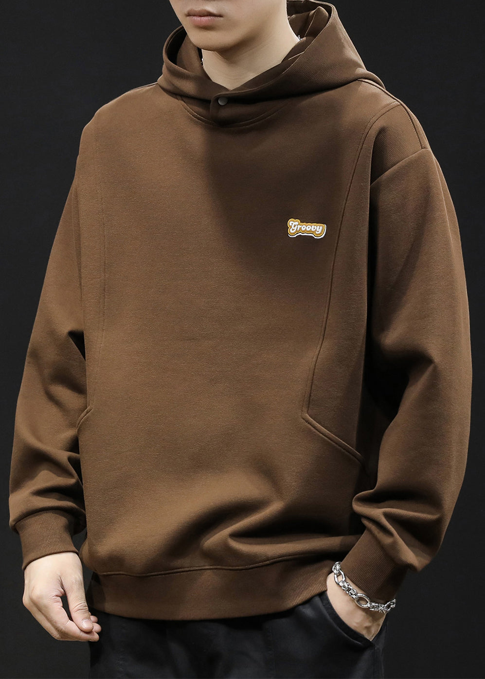 Simple Coffee Hooded Solid Warm Fleece Men Sweatshirt Winter RP071 ABC