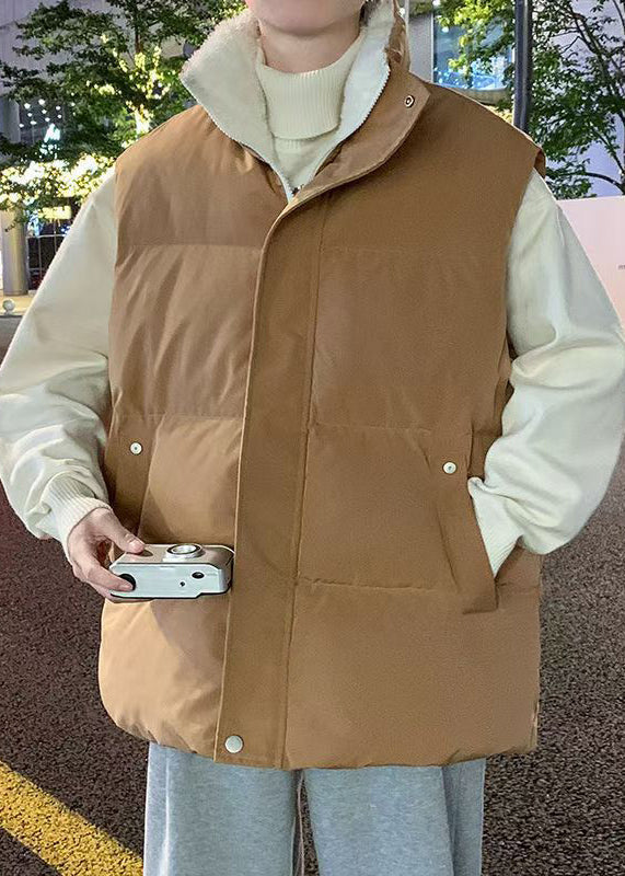 Simple Coffee Hooded Zippered Warm Fleece Mens Waistcoat Winter RN015 ABC