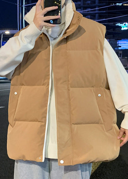 Simple Coffee Hooded Zippered Warm Fleece Mens Waistcoat Winter RN015 ABC