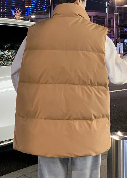 Simple Coffee Hooded Zippered Warm Fleece Mens Waistcoat Winter RN015 ABC