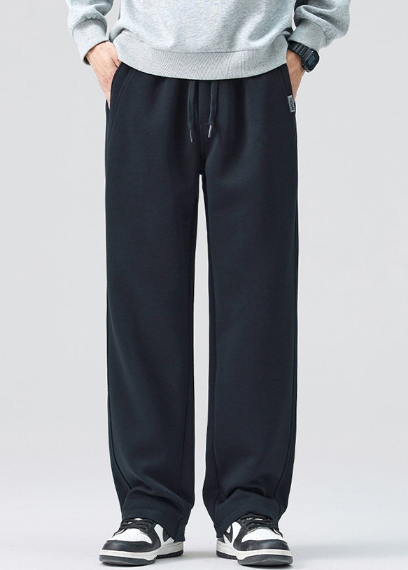 Simple Coffee Lace Up Elastic Waist Warm Fleece Mens Pants Spring RM040 ABC