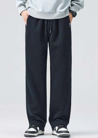 Simple Coffee Lace Up Elastic Waist Warm Fleece Mens Pants Spring RM040 ABC