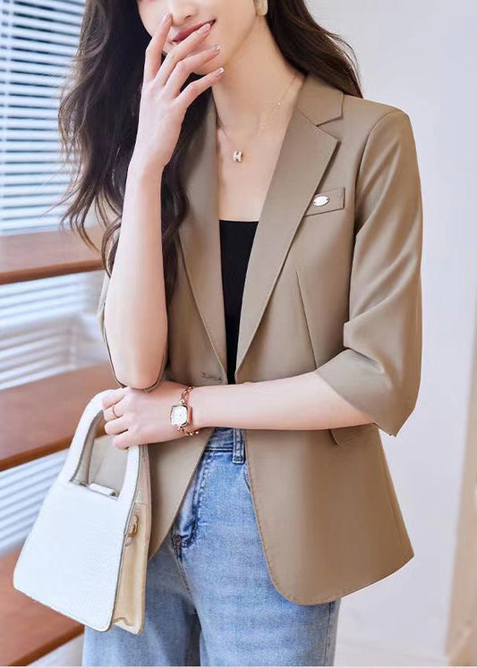 Simple Coffee Notched Spandex Jacket Half Sleeve YJ056 ABC