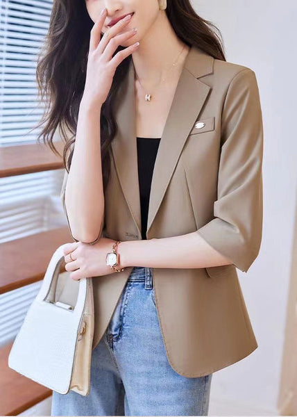 Simple Coffee Notched Spandex Jacket Half Sleeve YJ056 ABC