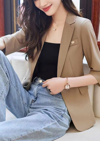 Simple Coffee Notched Spandex Jacket Half Sleeve YJ056 ABC