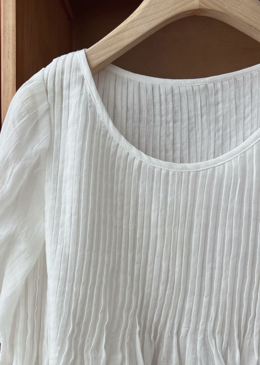 Neck Sleeve Coffee Shirt Simple Linen Wrinkled O Half FashionChic