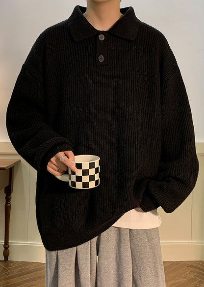 Simple Coffee Peter Pan Collar Button Solid Knit Men Sweaters Fall QH039 MENSW241019