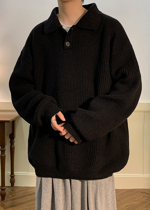 Simple Coffee Peter Pan Collar Button Solid Knit Men Sweaters Fall QH039 MENSW241019