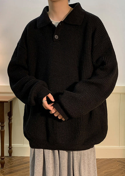 Simple Coffee Peter Pan Collar Button Solid Knit Men Sweaters Fall QH039 MENSW241019