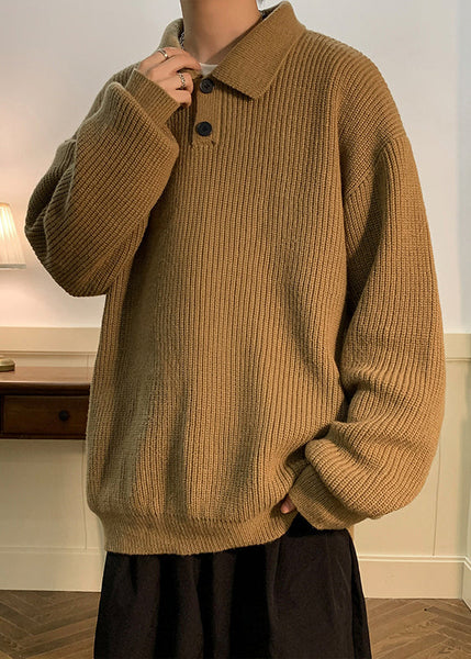 Simple Coffee Peter Pan Collar Button Solid Knit Men Sweaters Fall QH039 MENSW241019