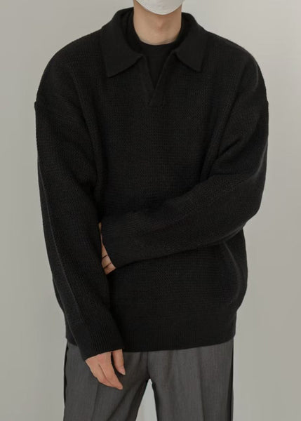 Simple Coffee Peter Pan Collar Solid Knit Mens Sweaters Spring TK002