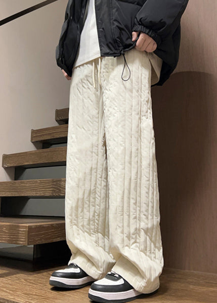 Simple Coffee Pockets Solid Elastic Waist Cotton Filled Men Pants Winter RM031 ABC