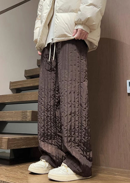 Simple Coffee Pockets Solid Elastic Waist Cotton Filled Men Pants Winter RM031 ABC