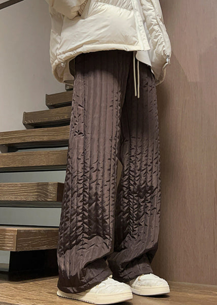 Simple Coffee Pockets Solid Elastic Waist Cotton Filled Men Pants Winter RM031 ABC