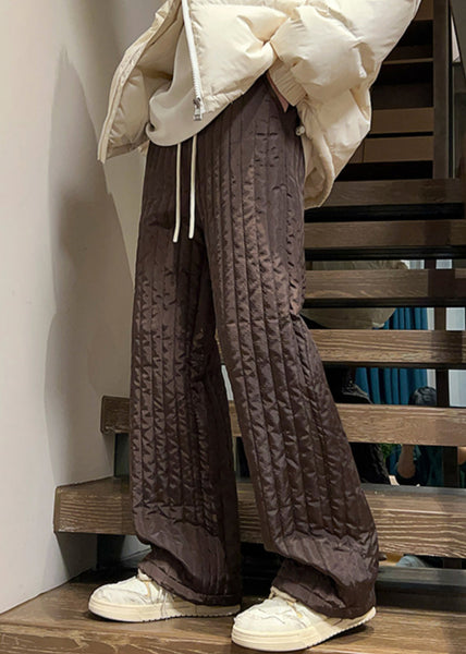 Simple Coffee Pockets Solid Elastic Waist Cotton Filled Men Pants Winter RM031 ABC