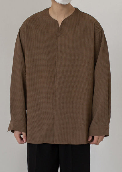 Pullover Shirts Solid Cotton Coffee Simple Neck Men Spring V FashionChic