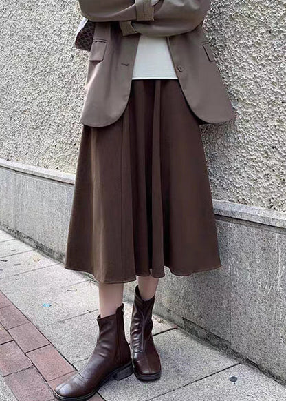 Simple Coffee Wrinkled High Waist Patchwork Woolen Skirt Fall TU020