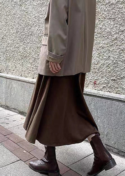 Simple Coffee Wrinkled High Waist Patchwork Woolen Skirt Fall TU020