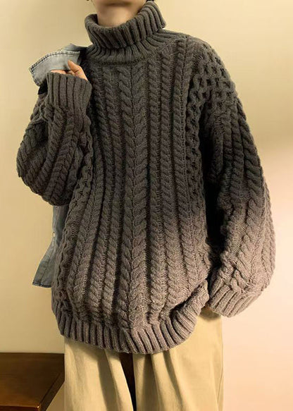Simple Dark Gray Cozy Cotton Cable Knit Men Sweaters Turtleneck Winter RJ043 ABC