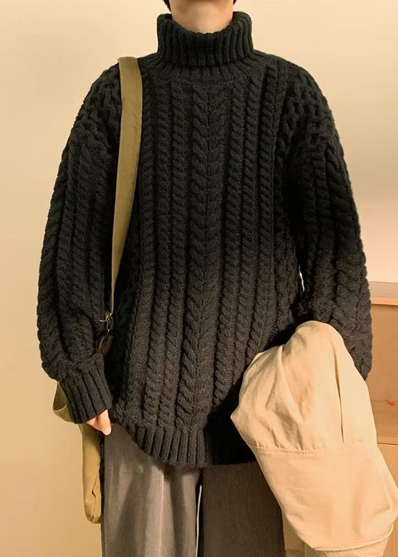 Simple Dark Gray Cozy Cotton Cable Knit Men Sweaters Turtleneck Winter RJ043 ABC