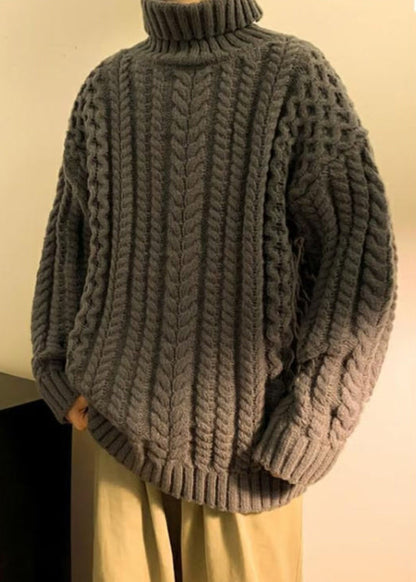 Simple Dark Gray Cozy Cotton Cable Knit Men Sweaters Turtleneck Winter RJ043 ABC