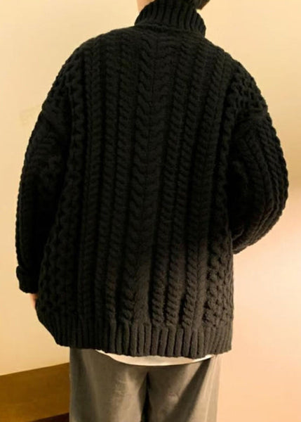 Simple Dark Gray Cozy Cotton Cable Knit Men Sweaters Turtleneck Winter RJ043 ABC