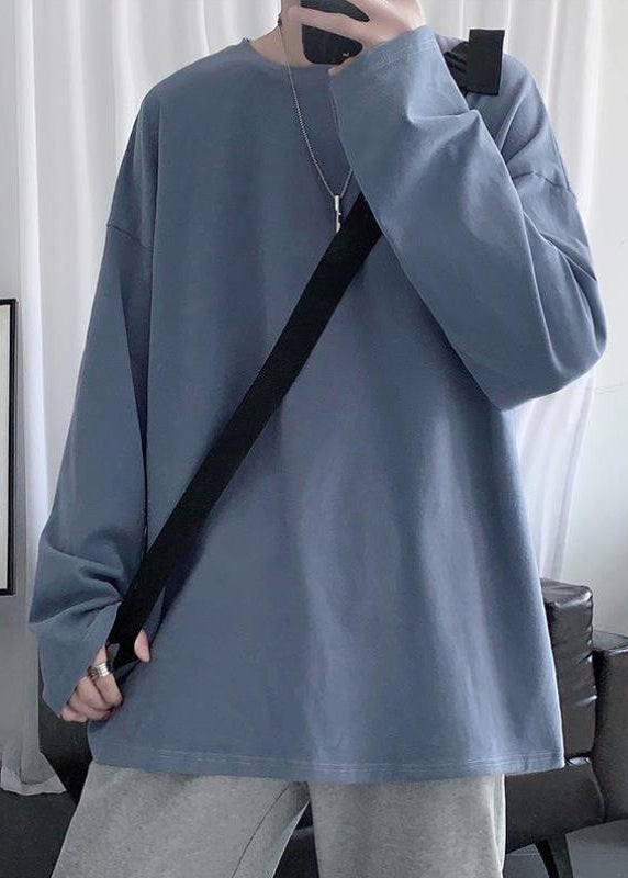 Gray T Mens Cotton Simple Neck Dark Spring Solid Shirt O FashionChic