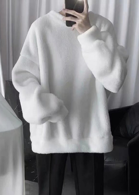 Simple Dark Gray O Neck Solid Thick Fluffy Mens T Shirts Winter RP055 ABC