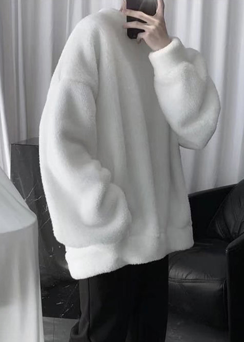 Simple Dark Gray O Neck Solid Thick Fluffy Mens T Shirts Winter RP055 ABC