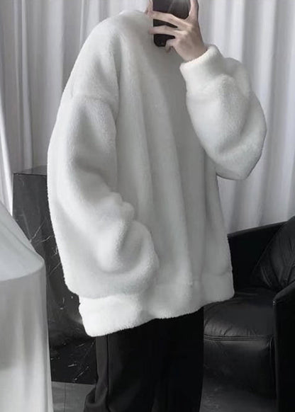 Simple Dark Gray O Neck Solid Thick Fluffy Mens T Shirts Winter RP055 ABC