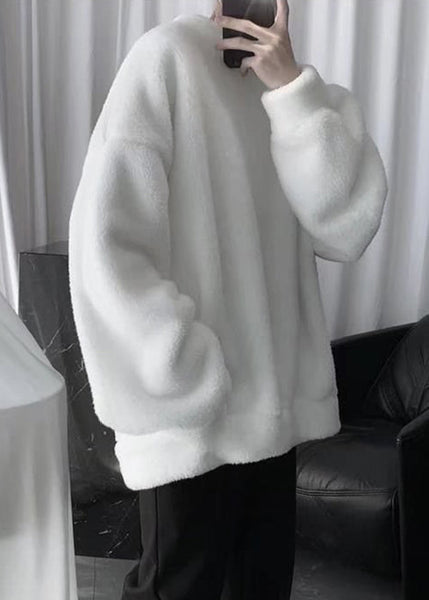 Simple Dark Gray O Neck Solid Thick Fluffy Mens T Shirts Winter RP055 ABC