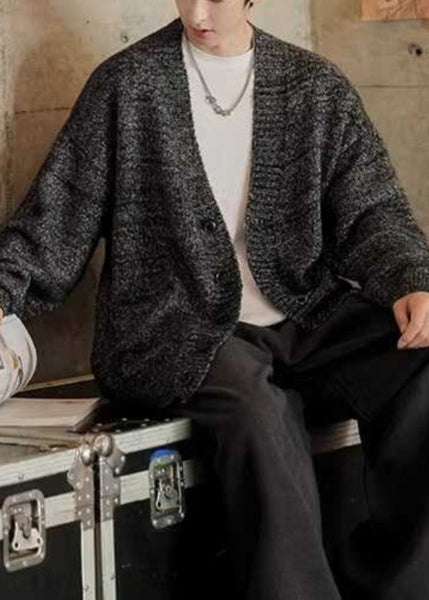 Spring Cardigans Simple Mens Pockets Neck V Gray Knit Dark FashionChic