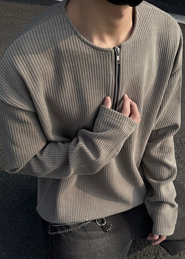 Men Dark Cotton Zip T Gray Shirts Spring Simple Up Solid FashionChic